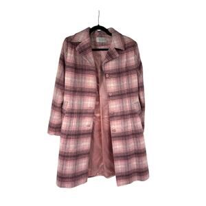 Hennes HM Pink Plaid Wool Blend Single Breasted Long Coat Womens M